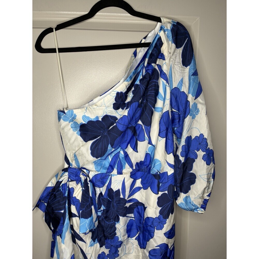 J Crew Collection NWT One Shoulder Ruffle Hem Dress in Painted Floral Blue 10 - Picture 4 of 11
